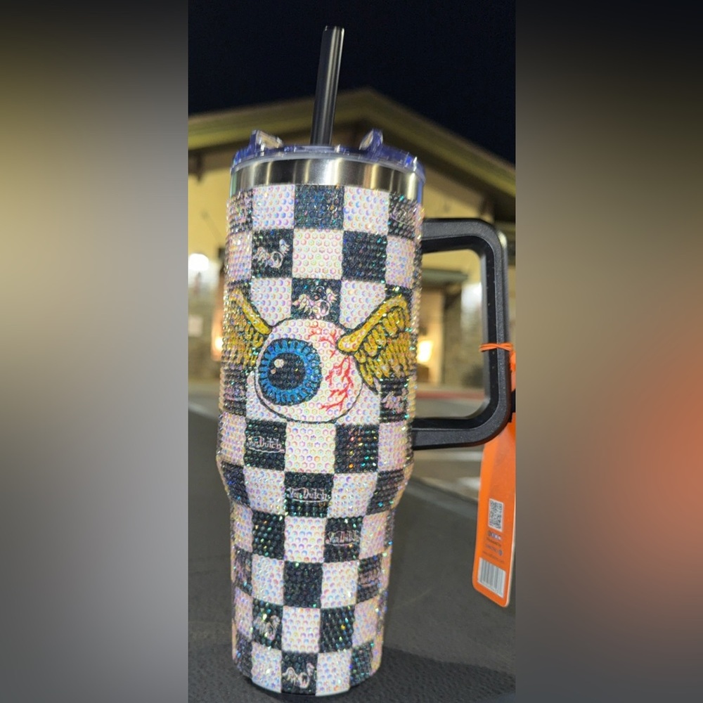 Von Dutch Checkered Rhinestone Tumbler new